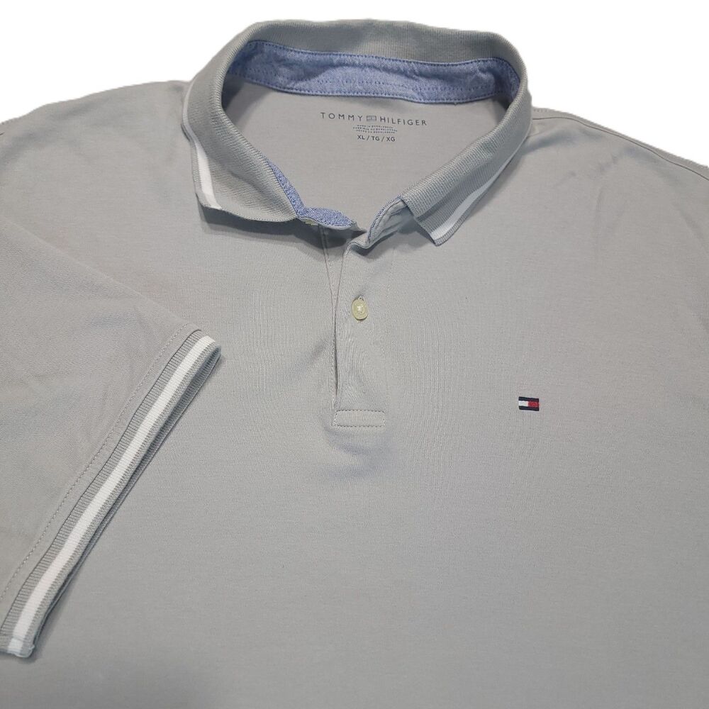 Tommy Hilfiger Mens XL Polo Shirt Short Sleeve Logo Gray Cotton